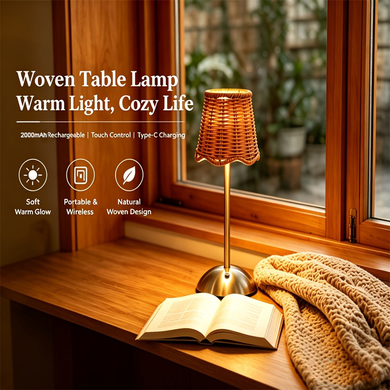 Home Office Lamp - Lámpara de Mesa de Ratán Tejido