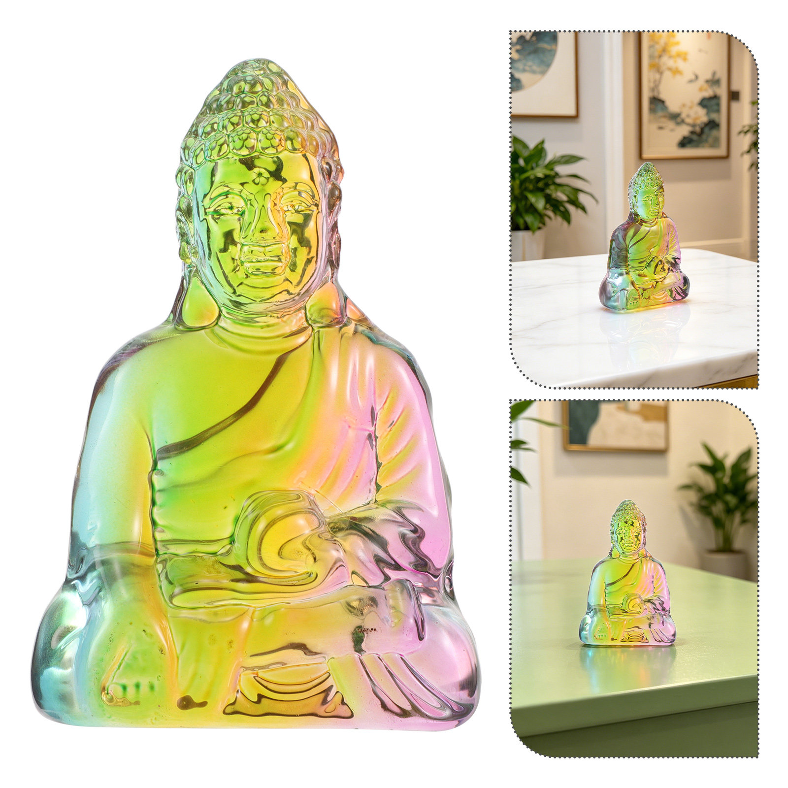 Home Office Minimalist - Estatua de Buda de Cristal Pequeña