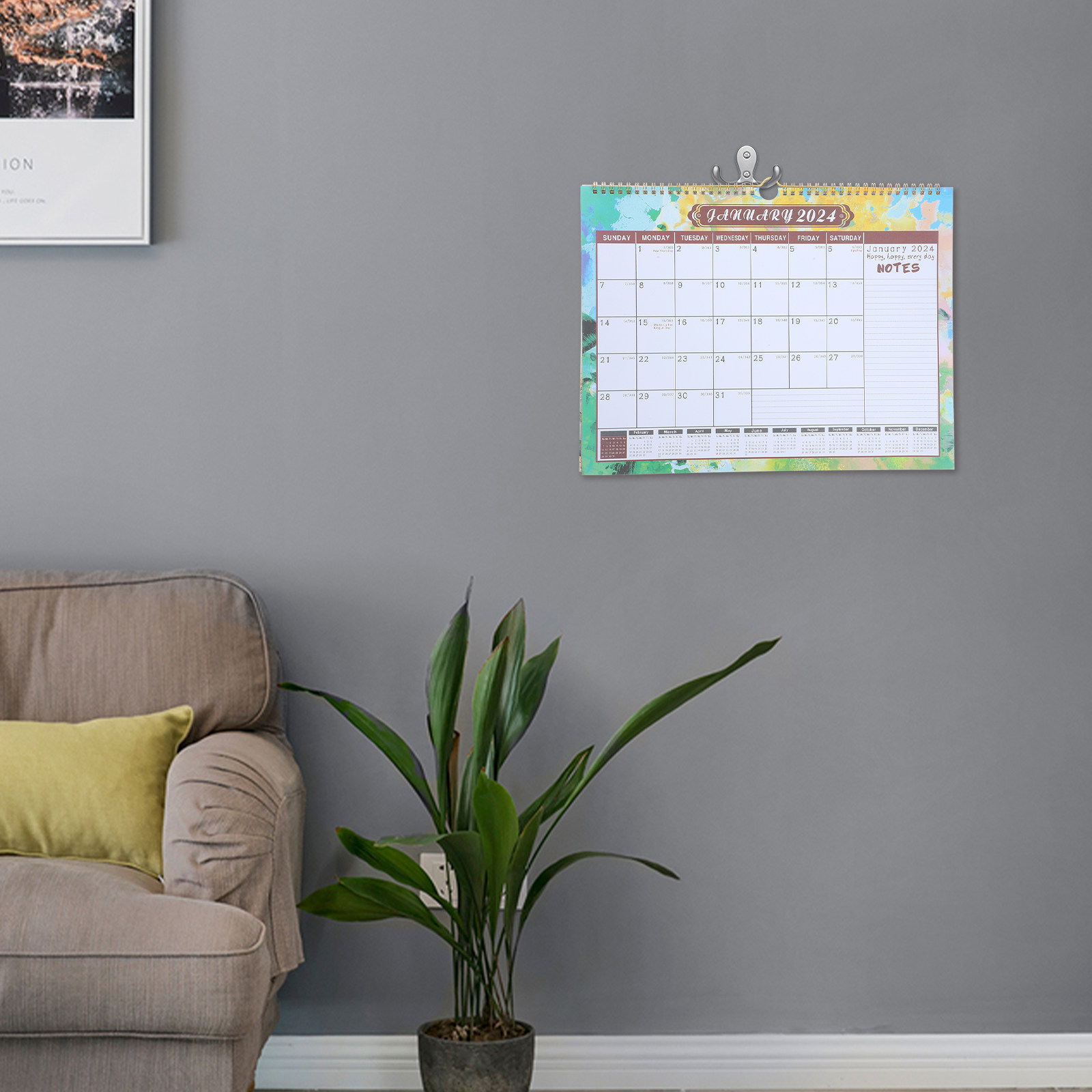 Home Office 2024 - Calendario de pared grande 2024, calendario