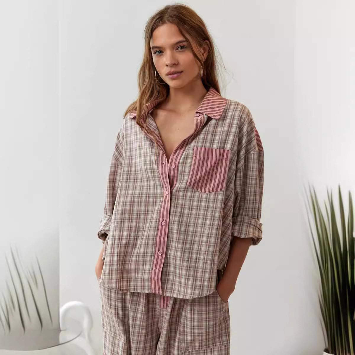 Blusa de retazos a cuadros a r - Home Office 2024 reseña y precio